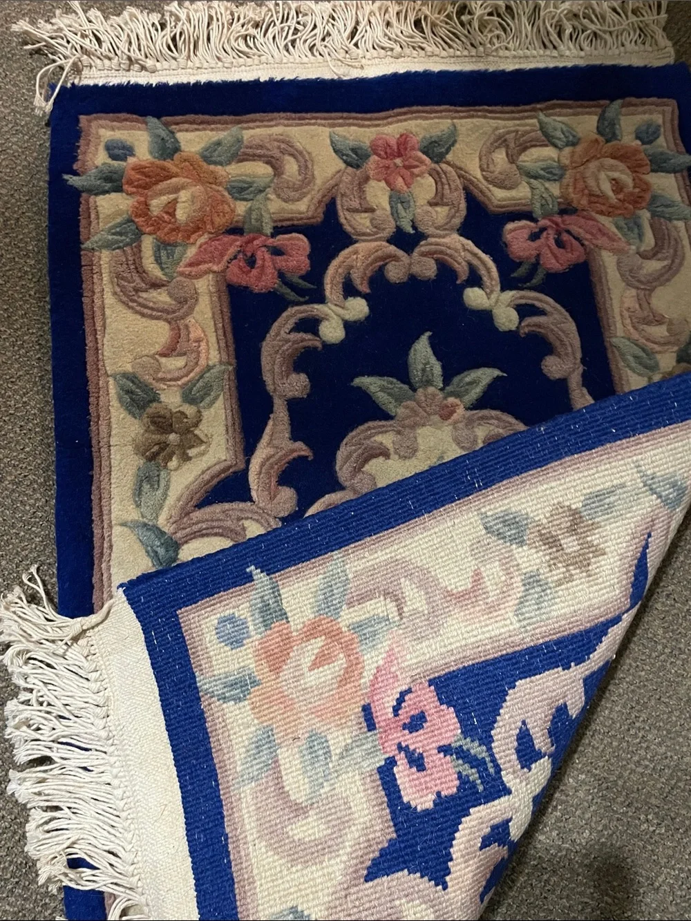 Floral Navy Blue Hooked Accent Rug